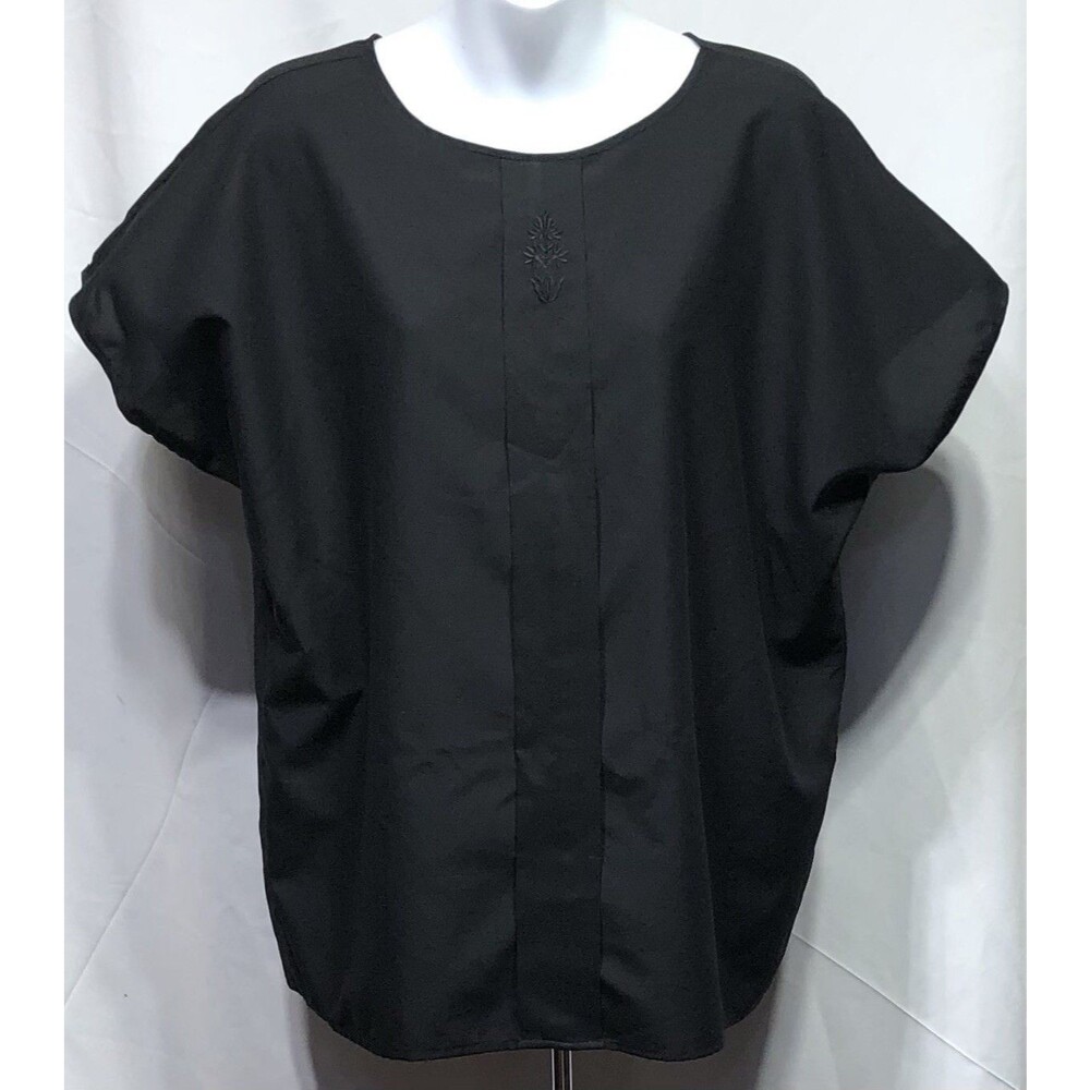 Vintage Lucky Me Silky Blouse Top 18 Blk Embroidered Office Career capsule USA